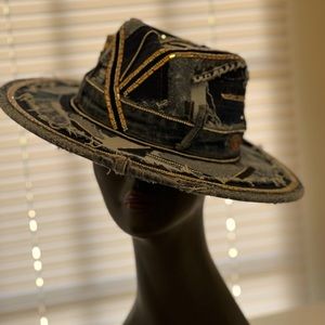 Custom Full Mixed Dark Denim Wide Brim